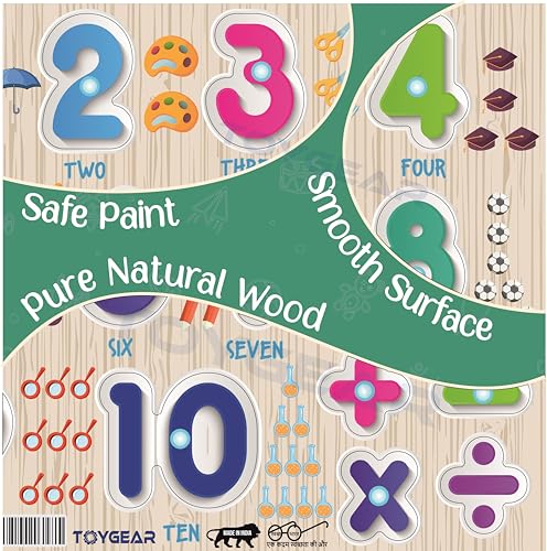 Image of Combo Wooden Number & Math Sign Peg Puzzle for Kids | Montessori Educational Puzzle Board with Numbers 0-9 and Arithmetic Symbols | Early Math Learning Toy for Toddlers (Age 2+)