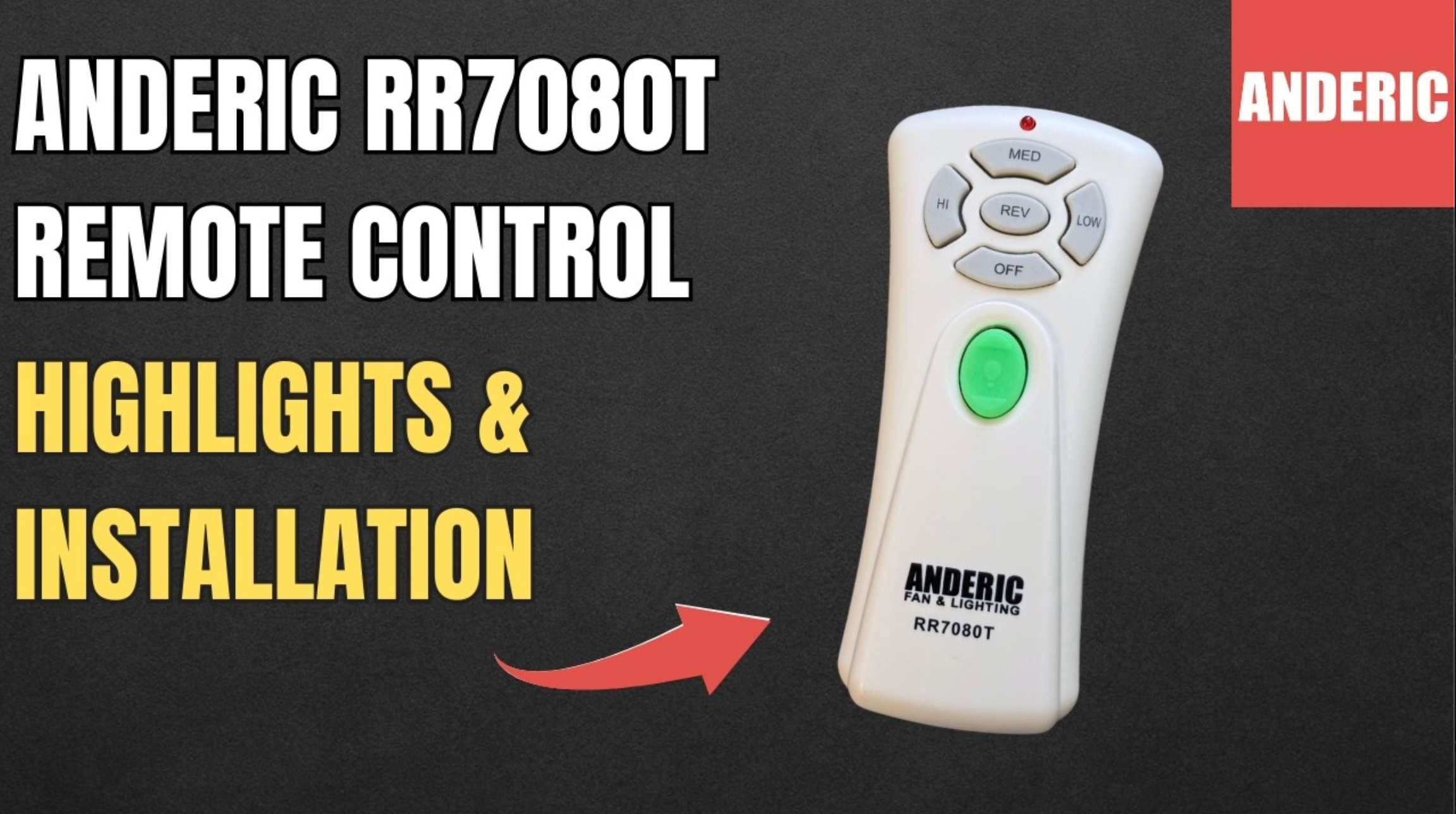 Anderic UC7080T Remote Control for Ceiling Fans - Remote Control