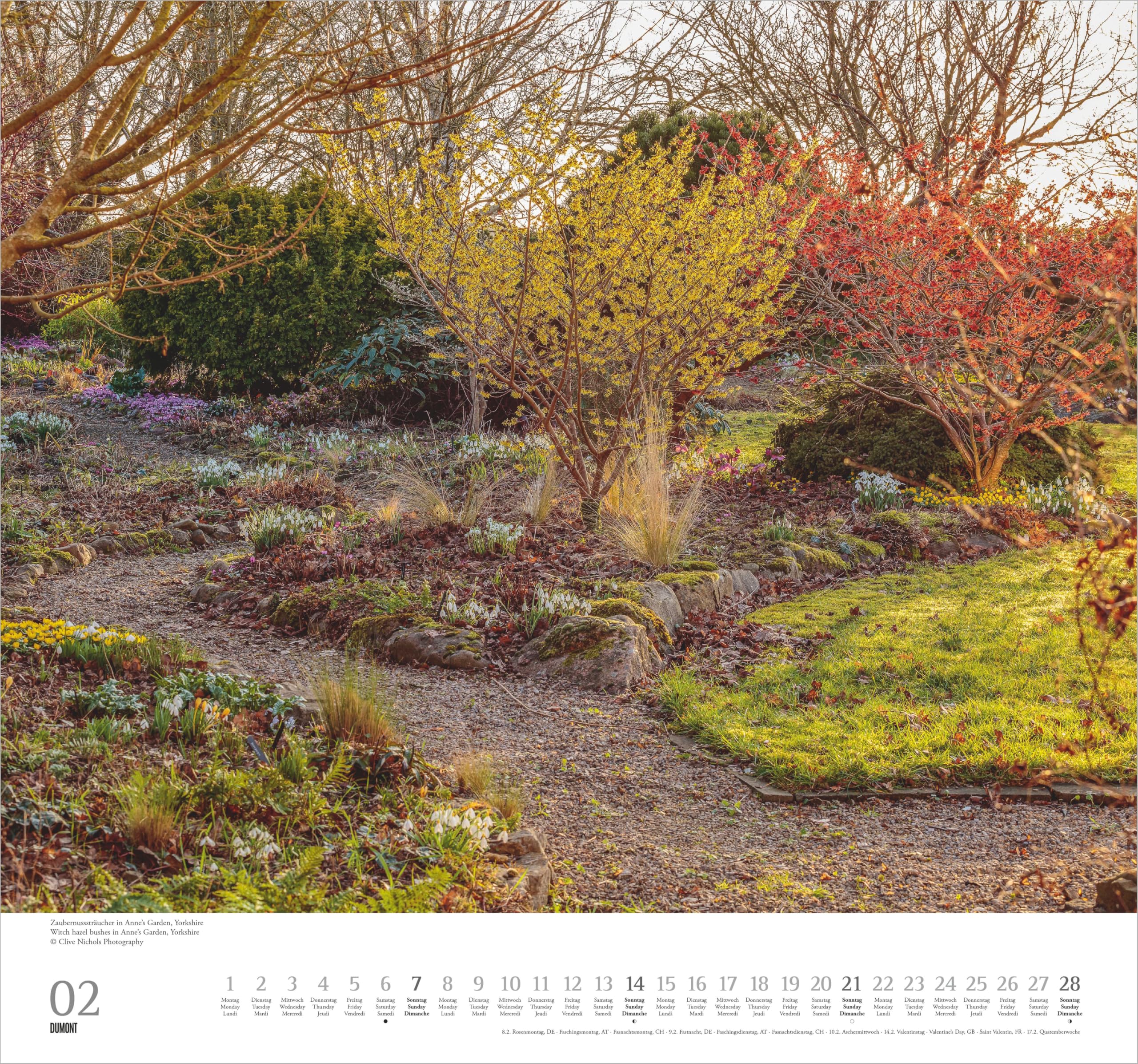 Englische Gärten 2027: Wandkalender 38x35,5 cm mit 12 Fotografien von englischen Gärten und 3-sprachigem Kalendarium
