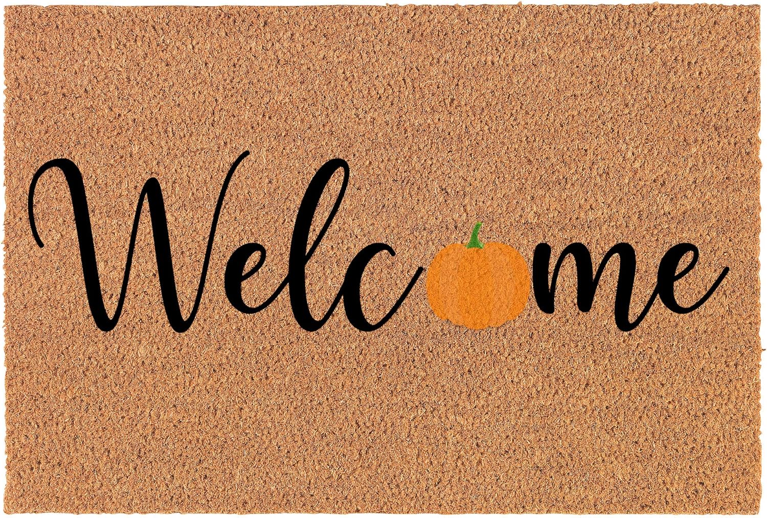 Coir Doormat Front Door Mat New Home Closing Housewarming Gift Welcome Pumpkin Fall Halloween (30 x 18 Standard)