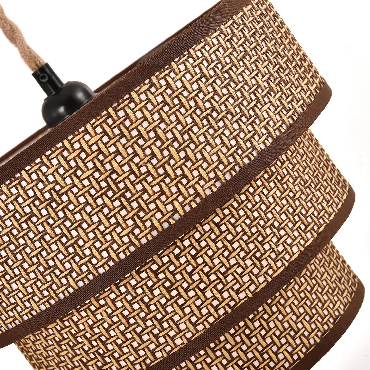 XININSUN Rattan Plug in Pendant Light Boho Wicker Lampshade Hanging Lights with Plug in Cord Plug in Chandelier for Bedroom Kitchen Dining Room Island