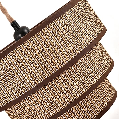 Miniatura 5 de XININSUN Lámpara colgante de ratán enchufable, pantalla de mimbre estilo bohemio, luces colgantes con cable enchufable para dormitorio, cocina,