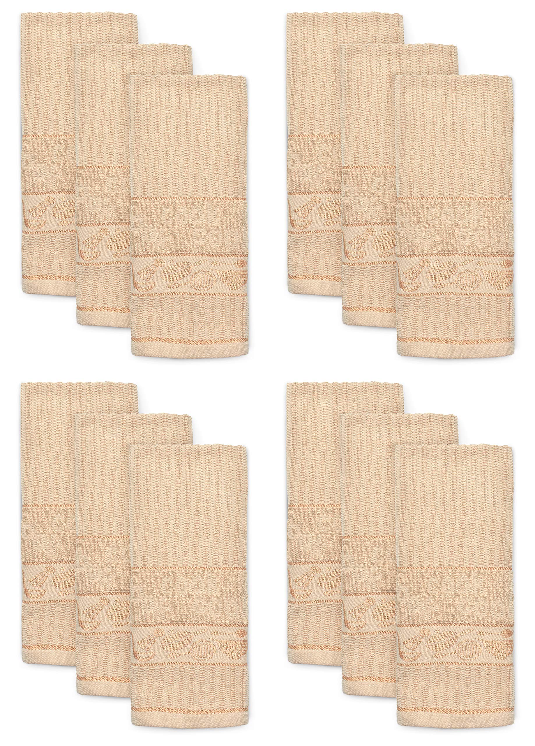 Ashley Mills Woven Tea Towels Pack of 12 Large 40 x 70cms Super Absorbent Hearts 100% Cotton (Natural)