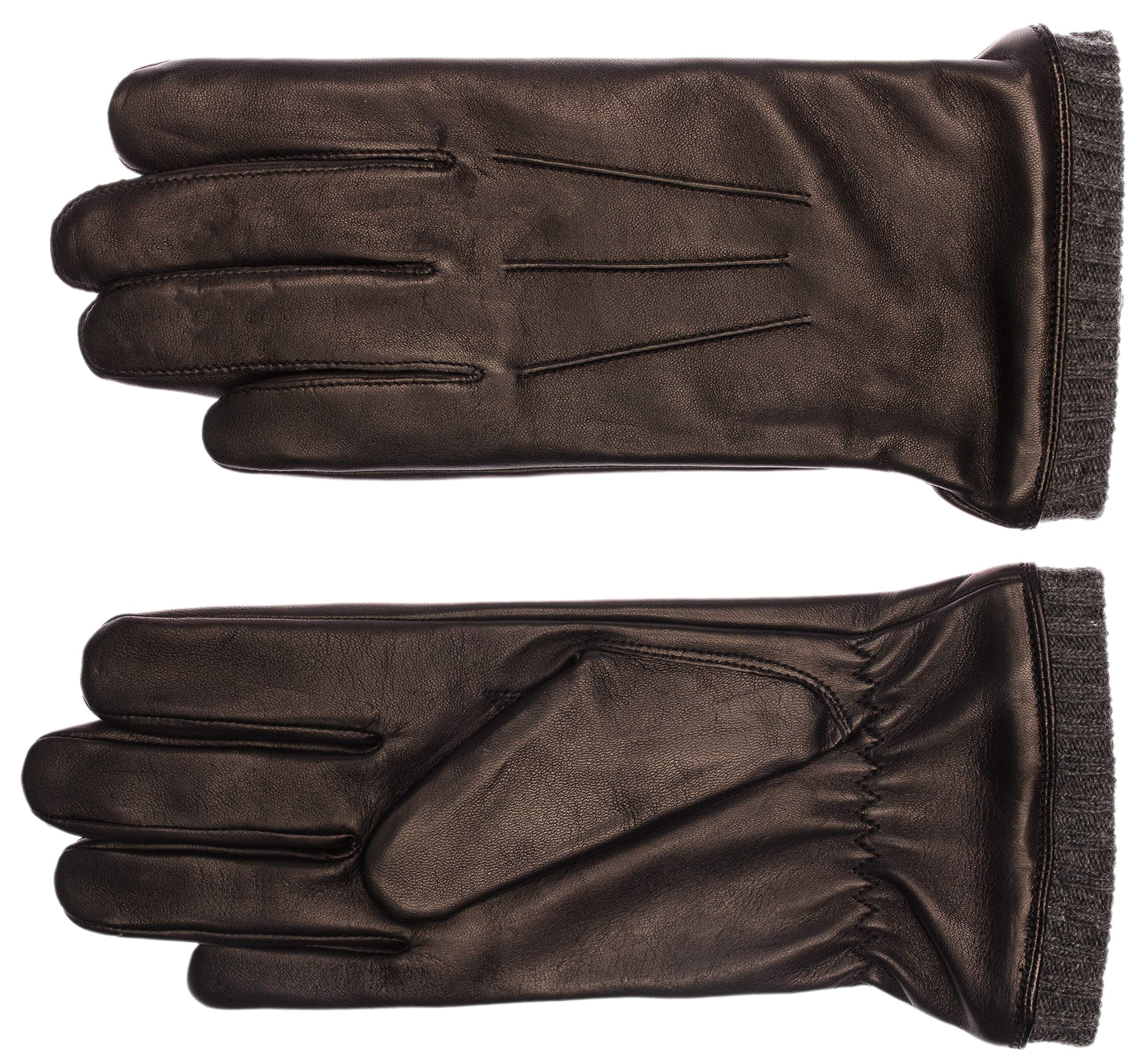 EEM gants cuir homme, cuir italien souple, doublure polaire, poignets tricotés