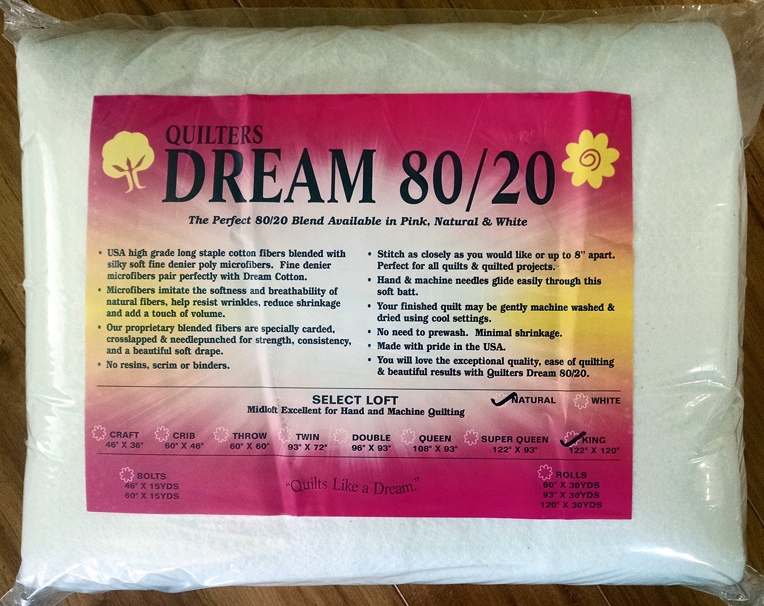 Quilter's Dream 80/20, Natural, Select Loft Batting - King Size 122