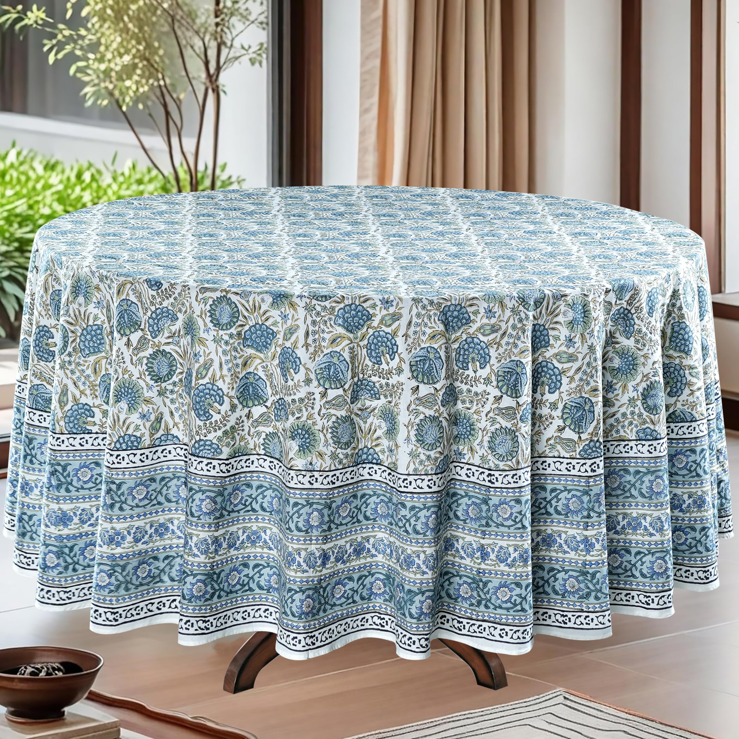Ridhi Hand Block Print 100% Cotton Round Tablecloth