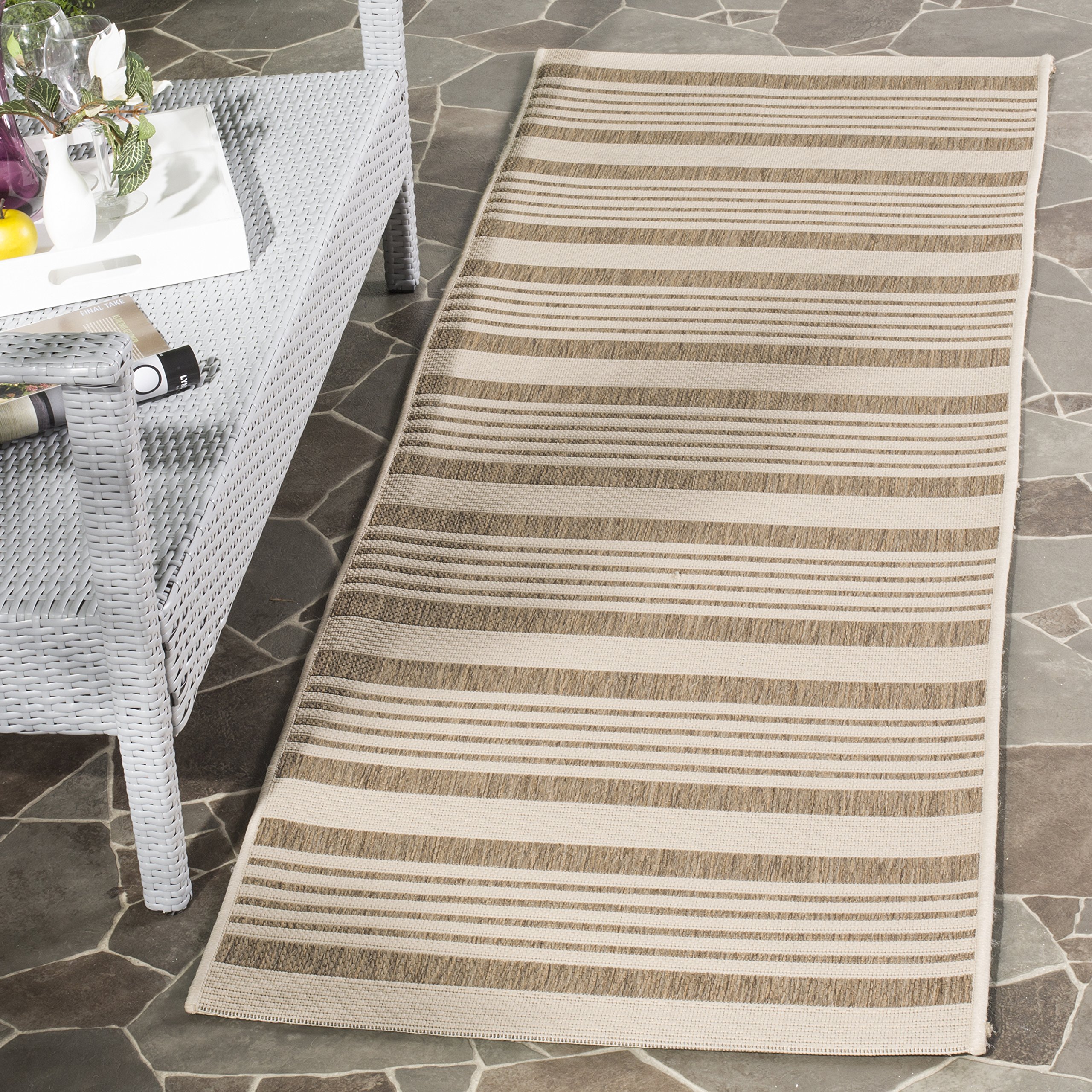 SAFAVIEH Washable Rug Outdoor Courtyard Collection - 2'3" x 16' Runner, Brown & Bone, Non-Shedding & Easy Cleaning, Ideal for Patio, Entryway, Mudroom