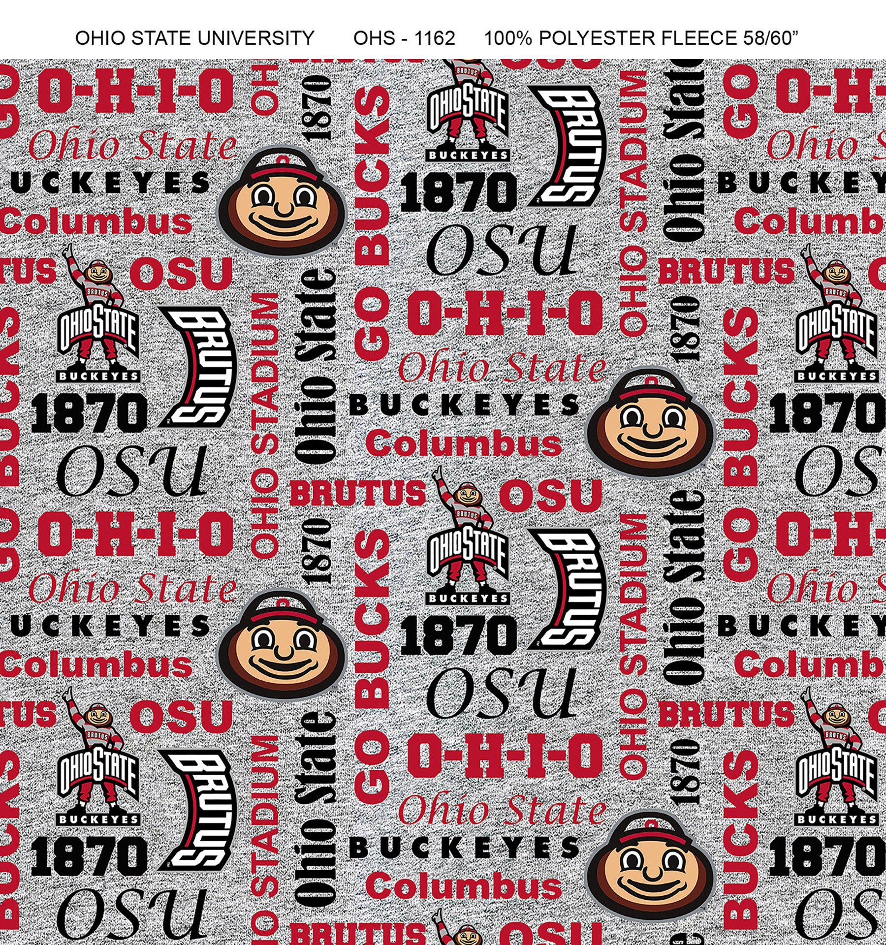 SYKEL ENTERPRISES Ohio State Fleece Blanket Fabric-Ohio State