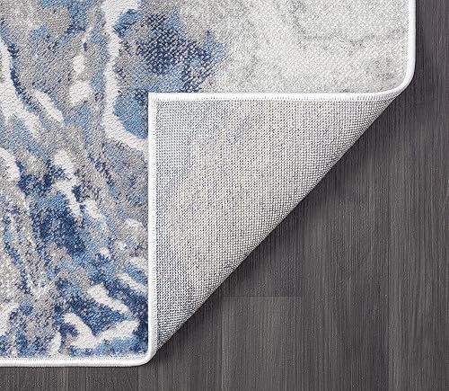 Miniatura 6 de Abani Atlas - Alfombra de 4 x 6 pies, color azul y gris, mármol abstracto, duradera, no desprende pelusa, fácil de limpiar