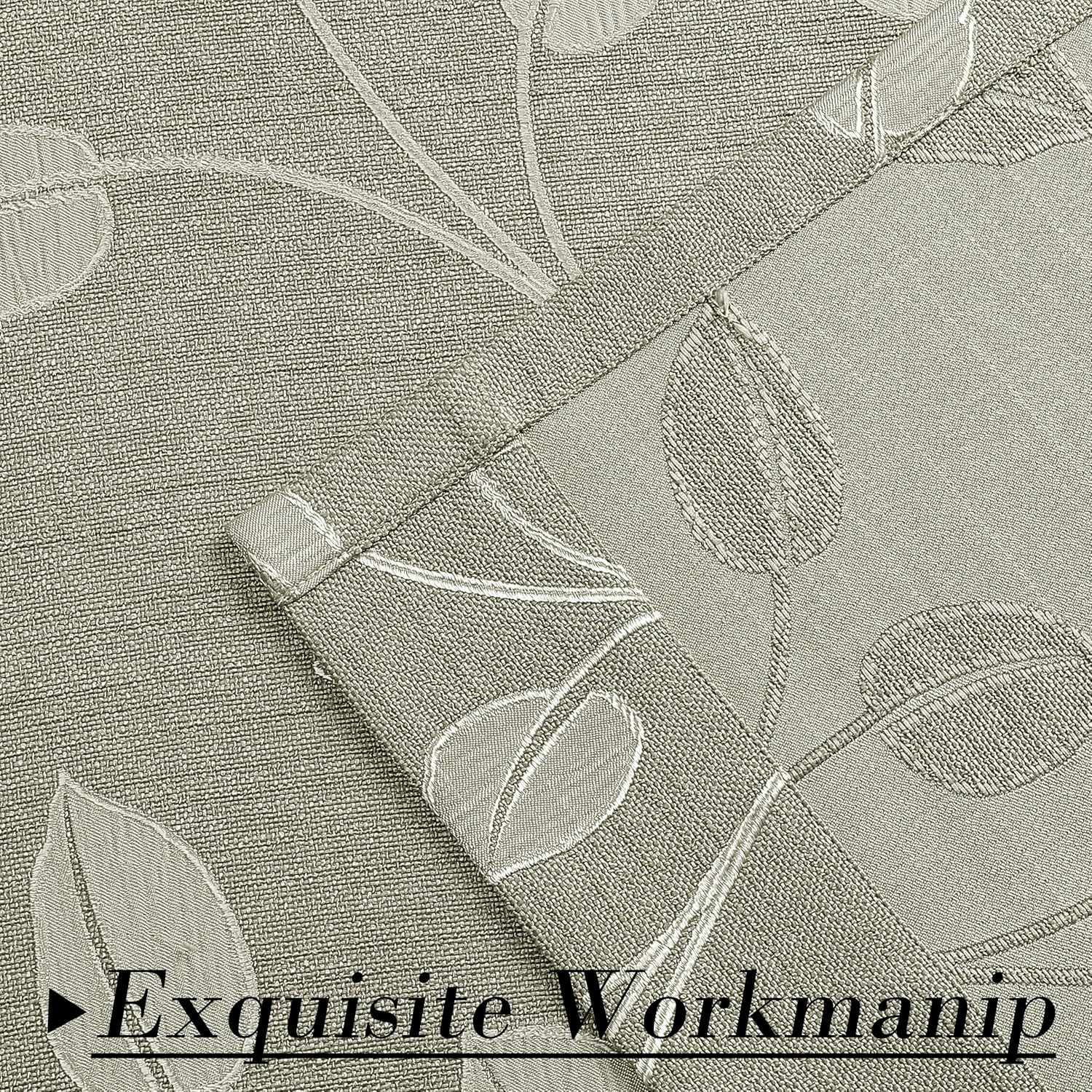 WEST LAKE White Khaki Leaf Curtain 63 Inches Long Room Darkening Linen Textured Tan Drapes Branches Jacquard Grommet Top Window Treatment for Living Room/Bedroom,50"x63"x2