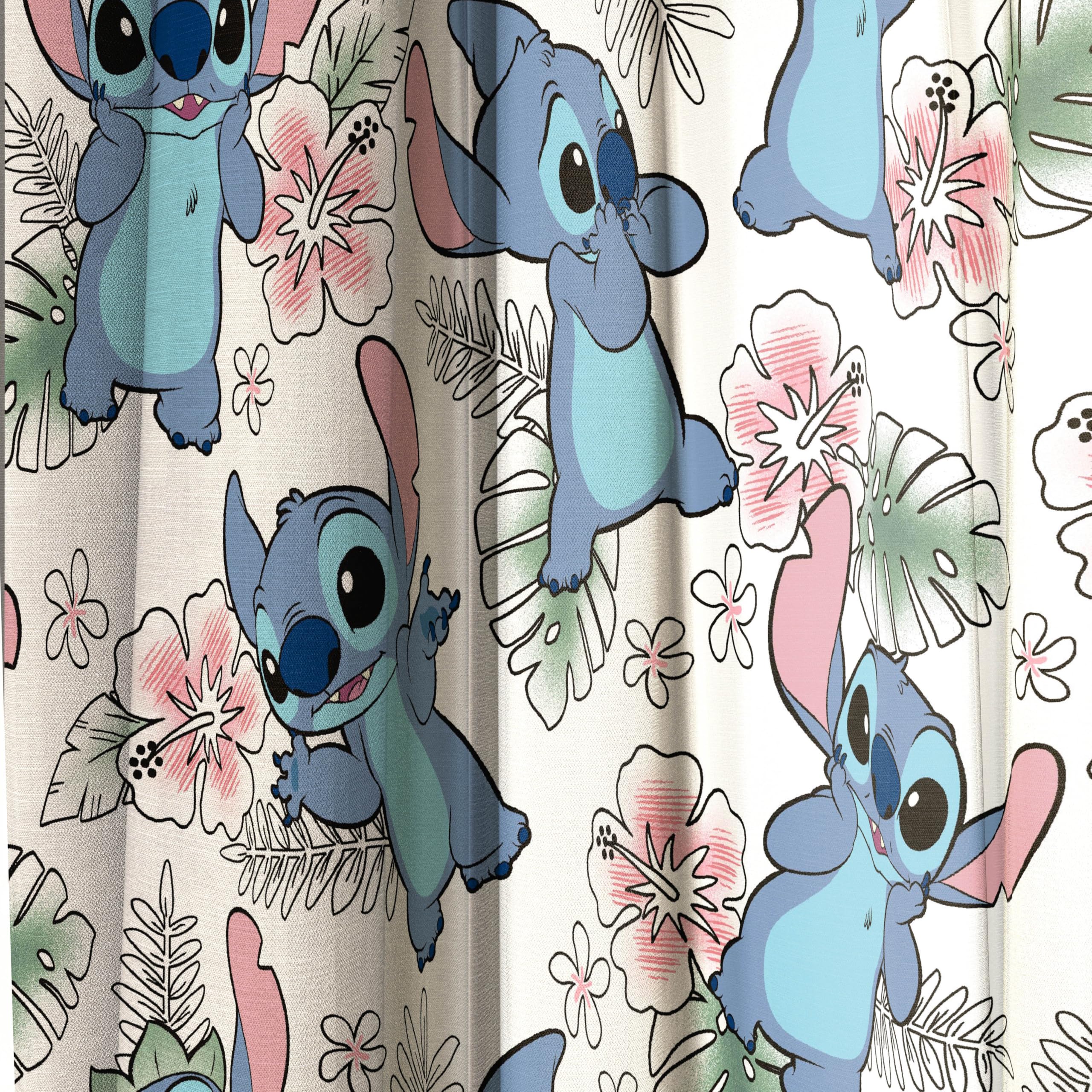 Jay Franco Fenstervorhänge für Kinderzimmer, 4-teiliges Drapier-Set mit 2 Raffhaltern, mehrfarbig – Lilo & Stitch, 106,7 cm B x 213,4 cm L (2 Stück)