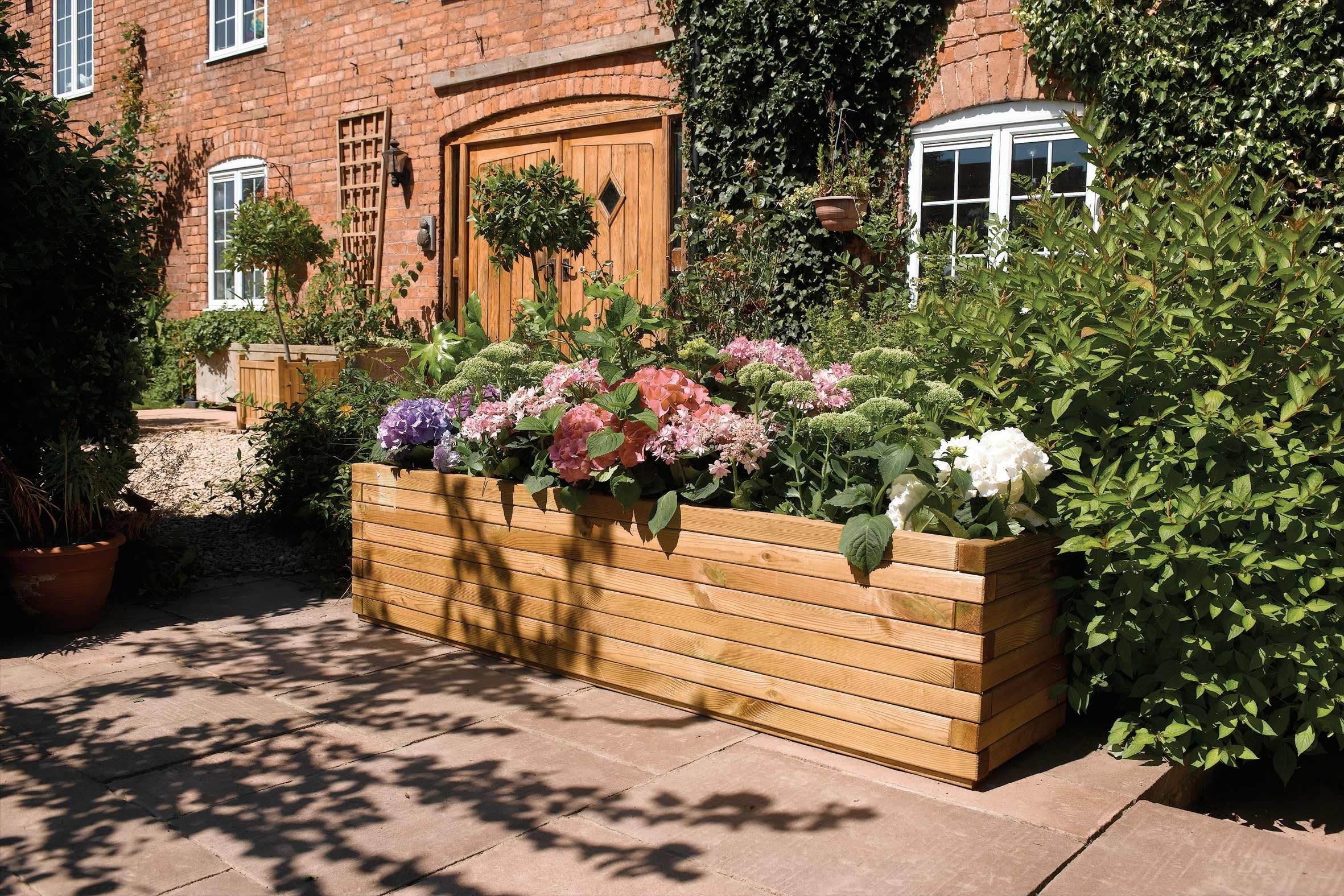 Rowlinson A059 Patio Planter, Natural Timber Finish, 15" Height x 15" Width x 5' 10" Length