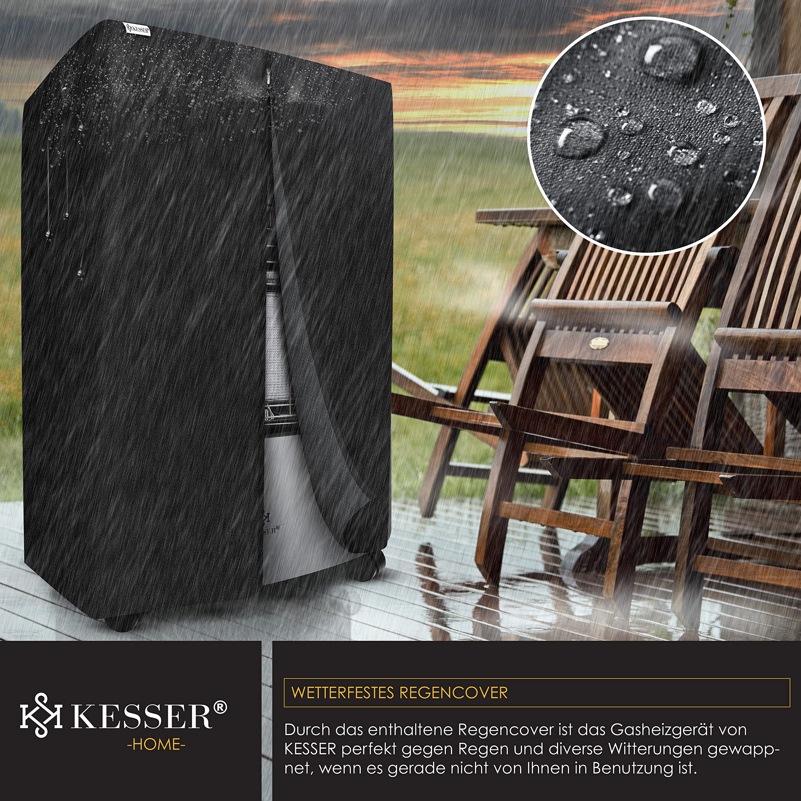 KESSER el calentador cerámico de gas de 4200W, incl. regulador de presión de gas, manguera de gas, calentador de gas, quemador cerámico de infrarrojos, bombonas de gas butano hasta 15kg, Gris Oscuro