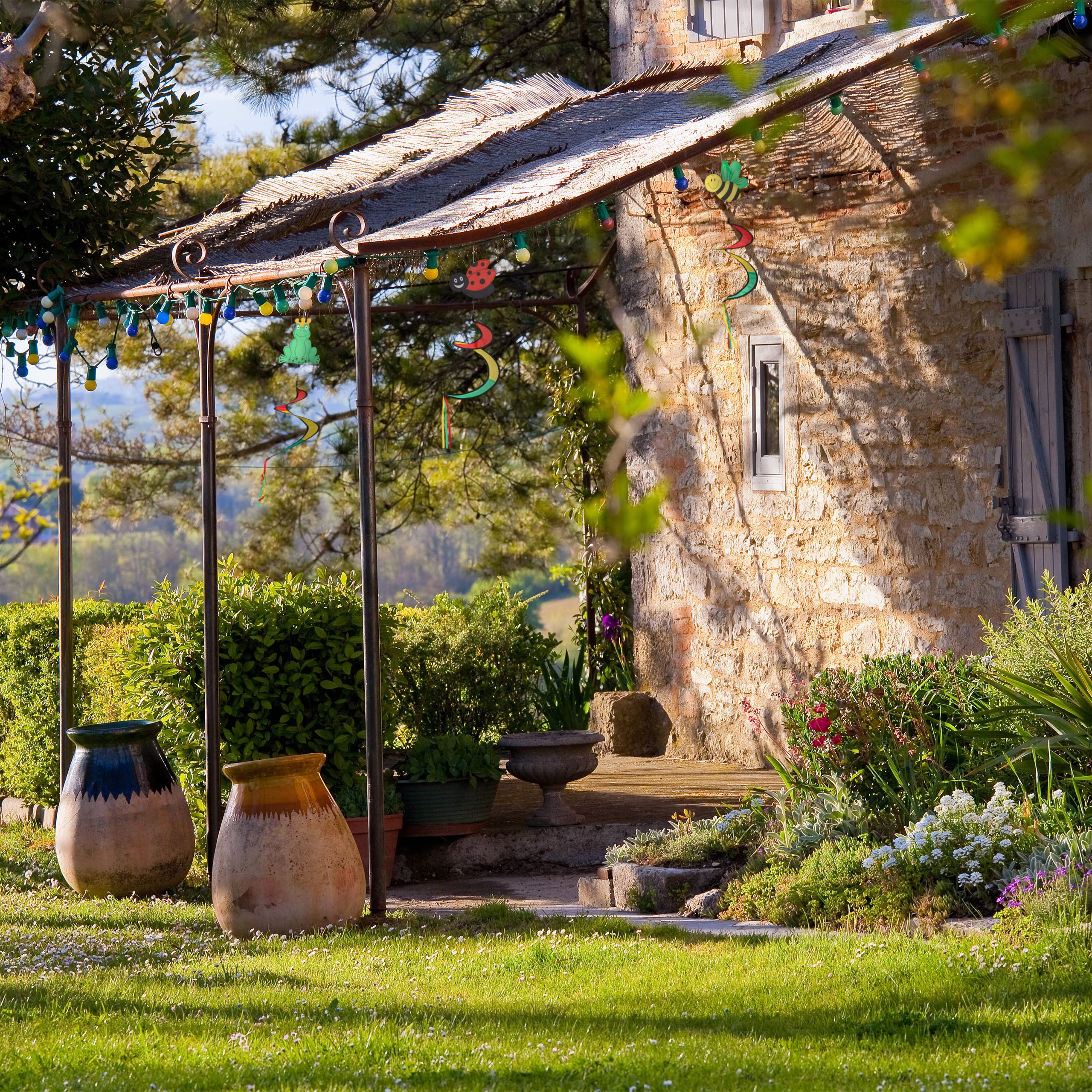 Relaxdays Moulin à Vent en Spirale, Set de 3, Motif Animaux, Jardin et Balcon, Multicolore
