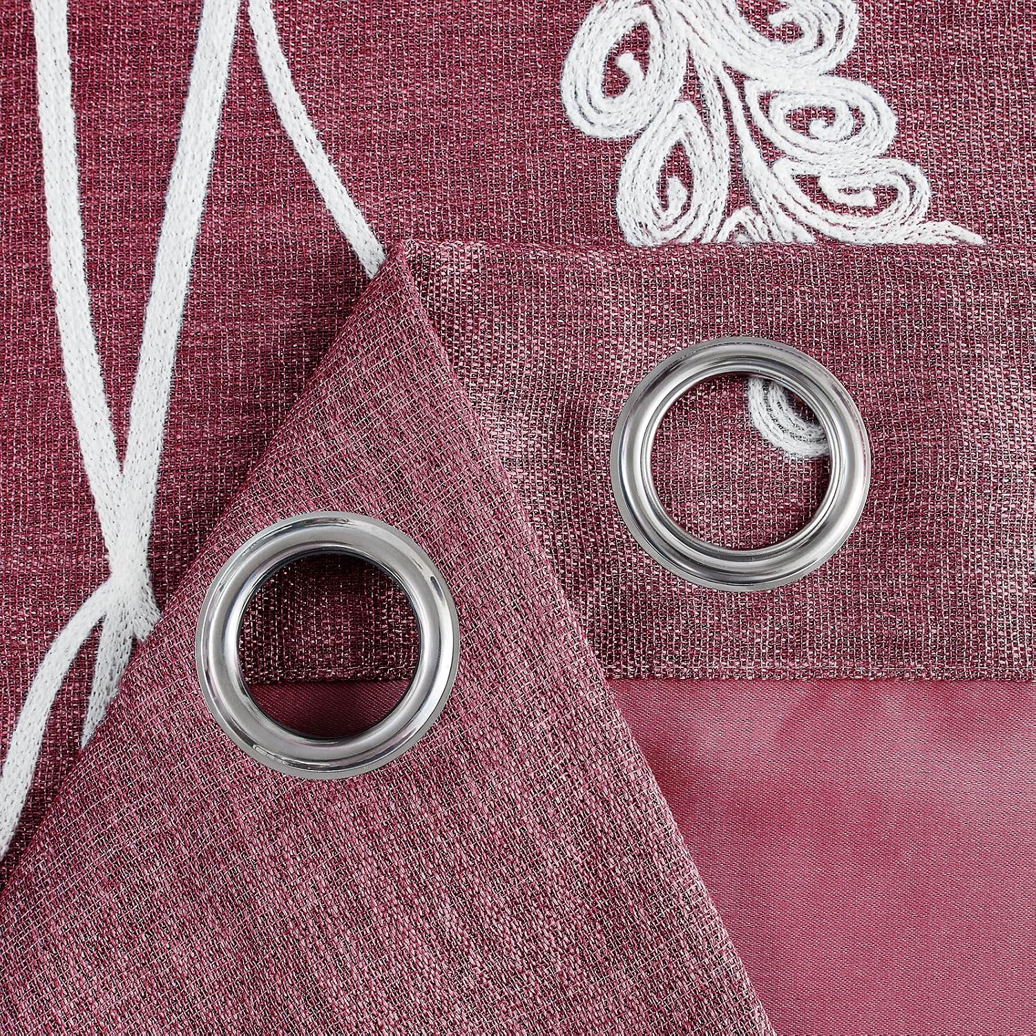 Melodieux Extra Wide Embroidery Curtain for Patio Sliding Door, Living Room Farmhouse Floral Patterned Room Darkening Linen Textured Grommet Drape, White Wheat/Burgundy, 100" W x 96" L, 1 Panel