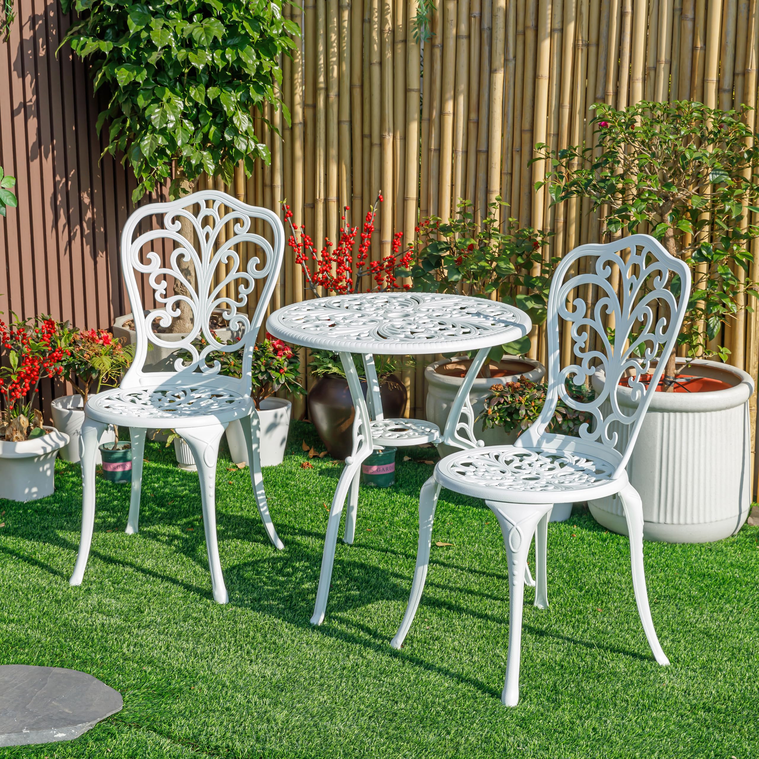 Set de terraza Classic Comfort de aluminio fundido blanco para desayunos