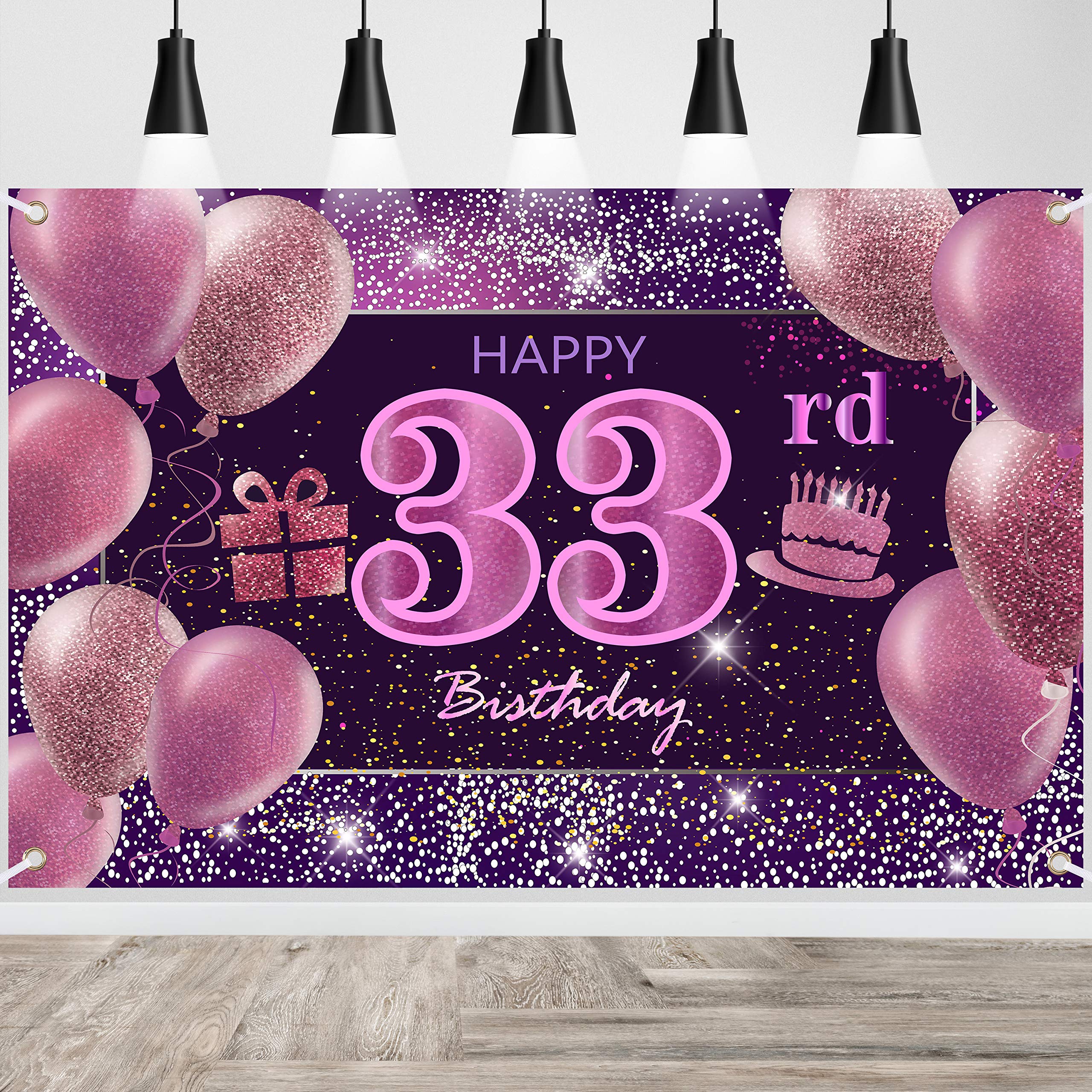 33rd Birthday Decorations IMISI Happy Birthday Banner Pink Birthday Backdrop Decorations for a Party