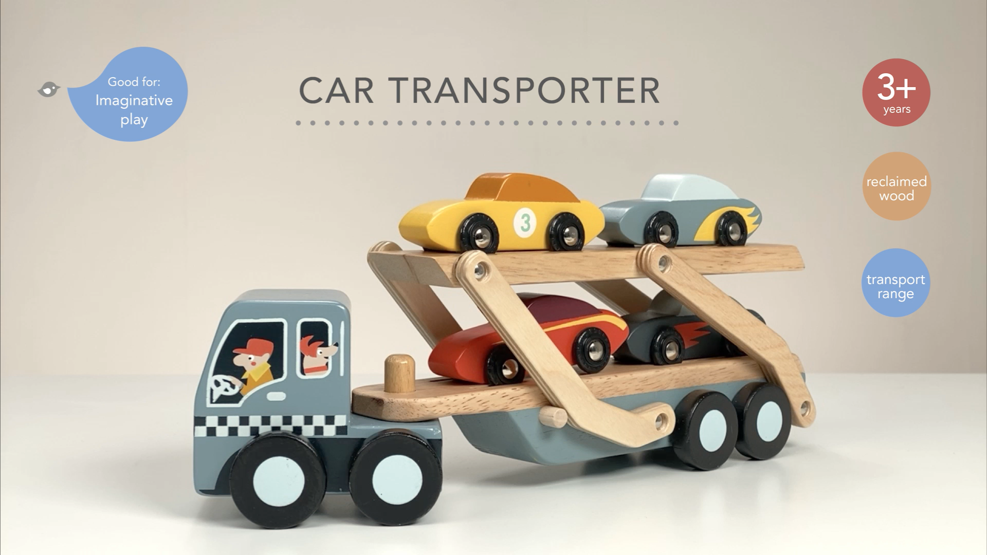 Set Di 3 Auto Sportive Vintage In Legno Tender Leaf – Giocattolo Ecologico In Gomma, Colori Primari, Per Bambini (Retrò) - 4