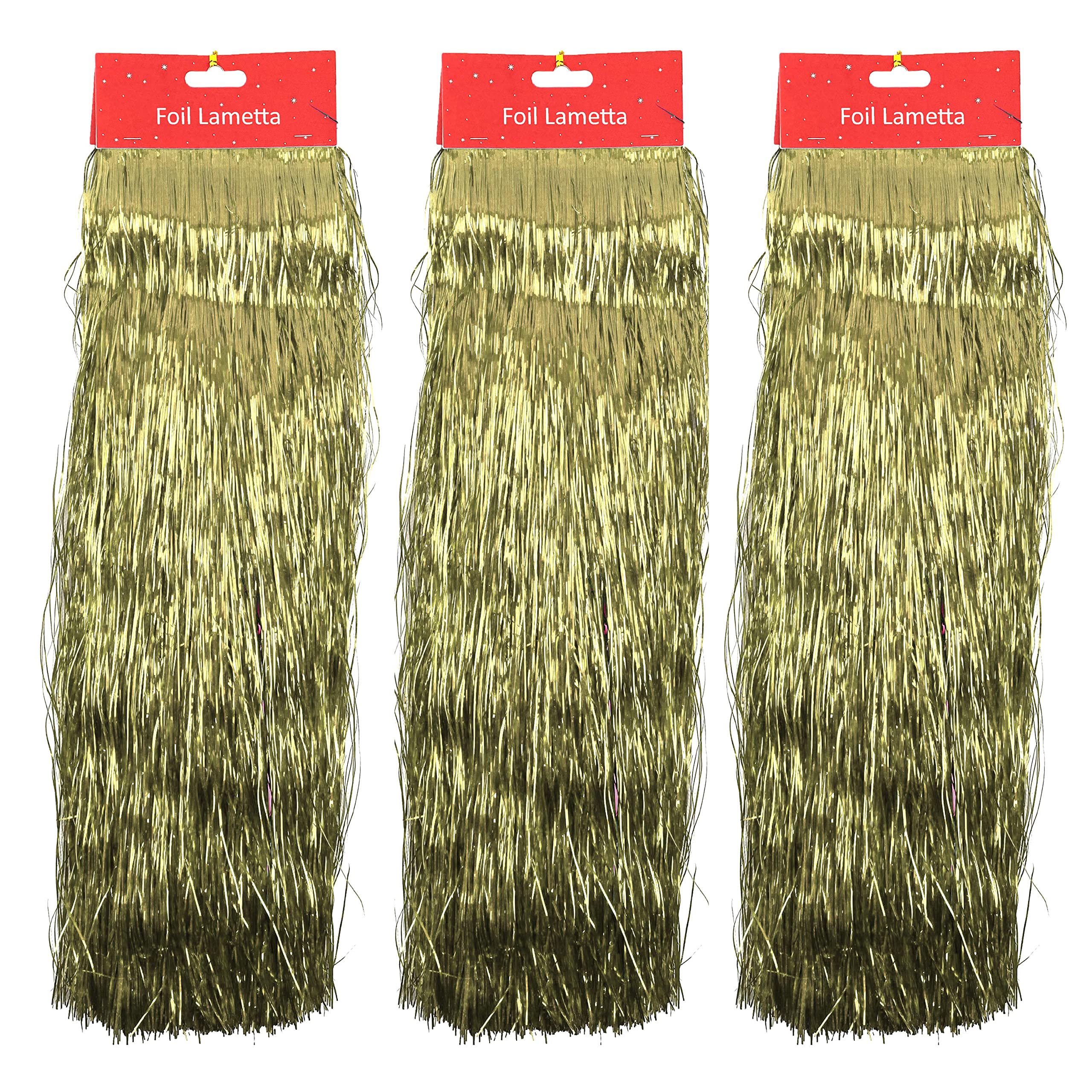 3Pk Gold Metallic Tinsel Foil Curtains 1.2m - Christmas Lametta Backdrop Streamer Curtain for Photo Booth Props, Bachelorette Party Supplies, Birthday Wall Decorations