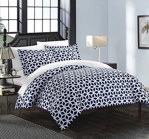 Miniatura 5 de chic home Elizabeth 9 piezas Set de funda de edredón Reversible diseño de impresión de diamante geométricas cama en una bolsa de cama cierre de