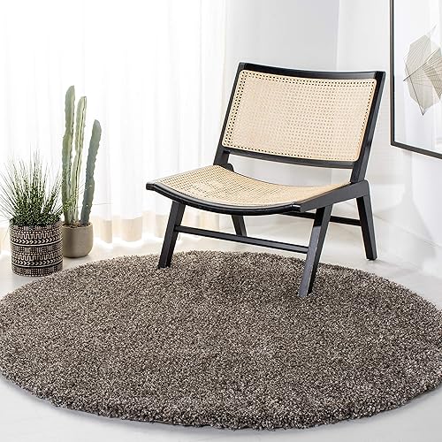 SAFAVIEH Milan Shag Collection SG180 Solid Non-Shedding Living Room Bedroom Dining Room Entryway Plush 2-inch Thick Area Rug, 3' x 3' Round, Grey