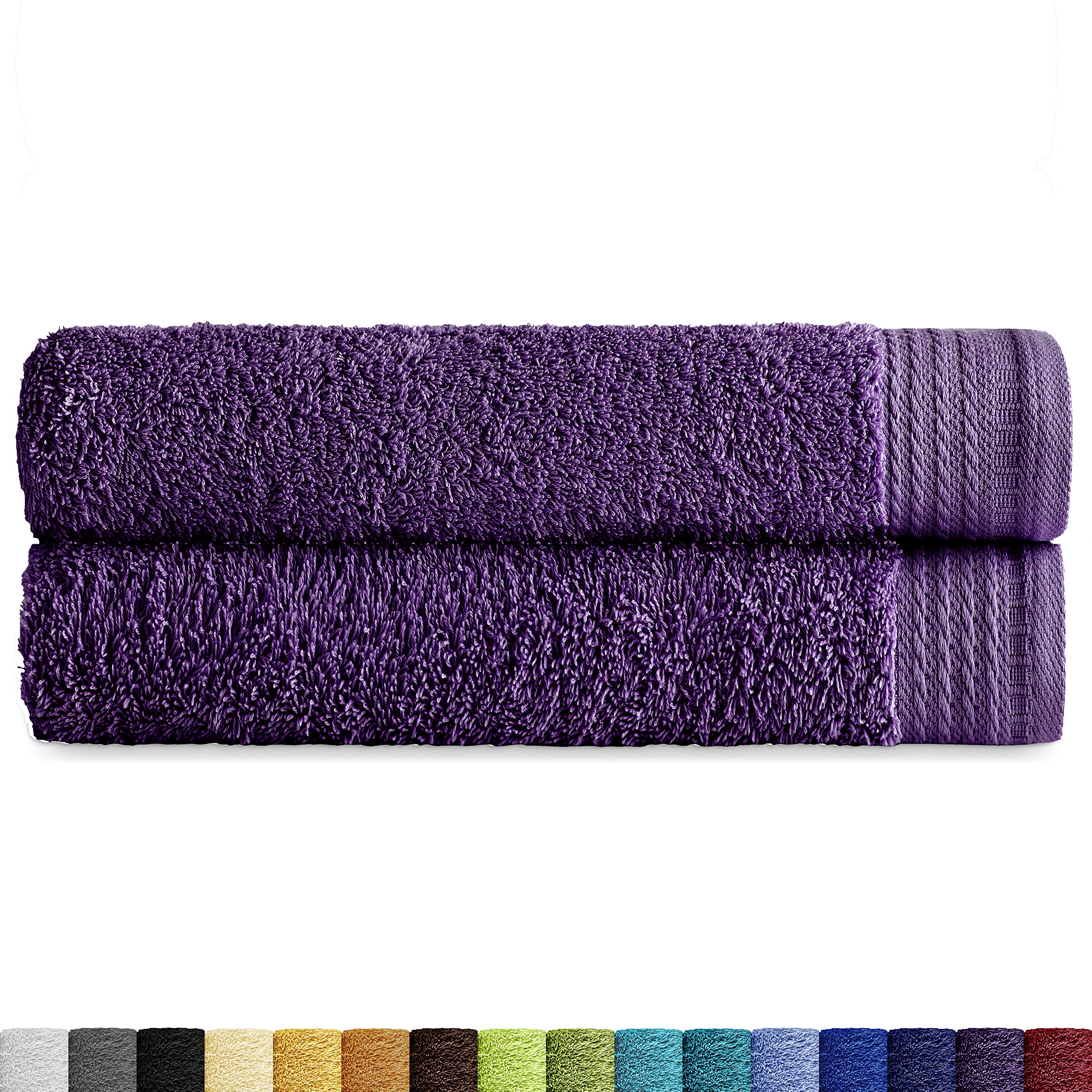 Eiffel Textile Pack of 2 Plain Bath Towels, 100% Egyptian Cotton Quality, 600 g, Sheet Size 100 x 150 cm, Thick Absorbent Soft, Purple