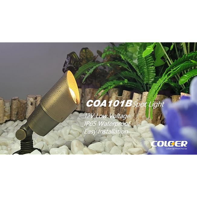 COLOER Die-cast Brass Outdoor Spot Lights for Yard, 12V AC/DC Low Voltage Landscape Kit IP65 Waterproof