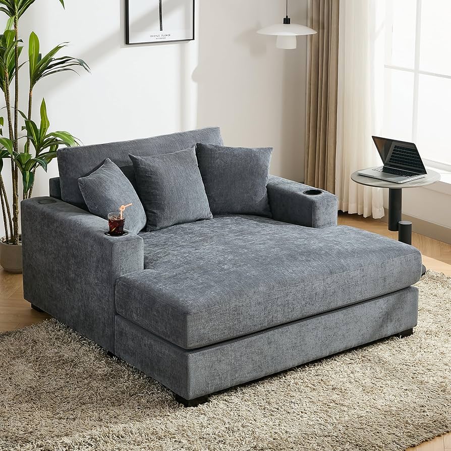 FANYE Oversized Sleeper Chaise Daybed Comfy Chenille