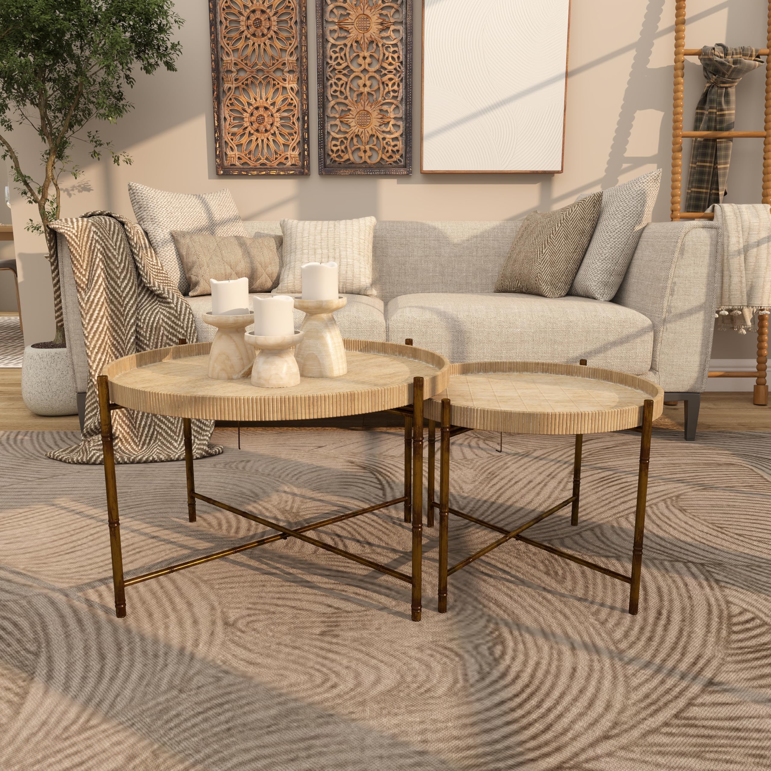 The 5 Best Nesting Tables for Small Spaces in 2026 3 Deco 79 Rattan Living Room Coffee Table Nesting Tables with Metal Bamboo Inspire — product photo