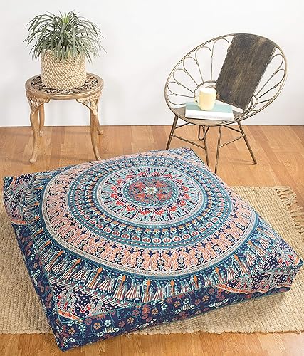 Funda de cojín cuadrada de mandala hippie para el suelo funda de cojín otomana de elefante indio camello de gran tamaño funda de cojín de algodón