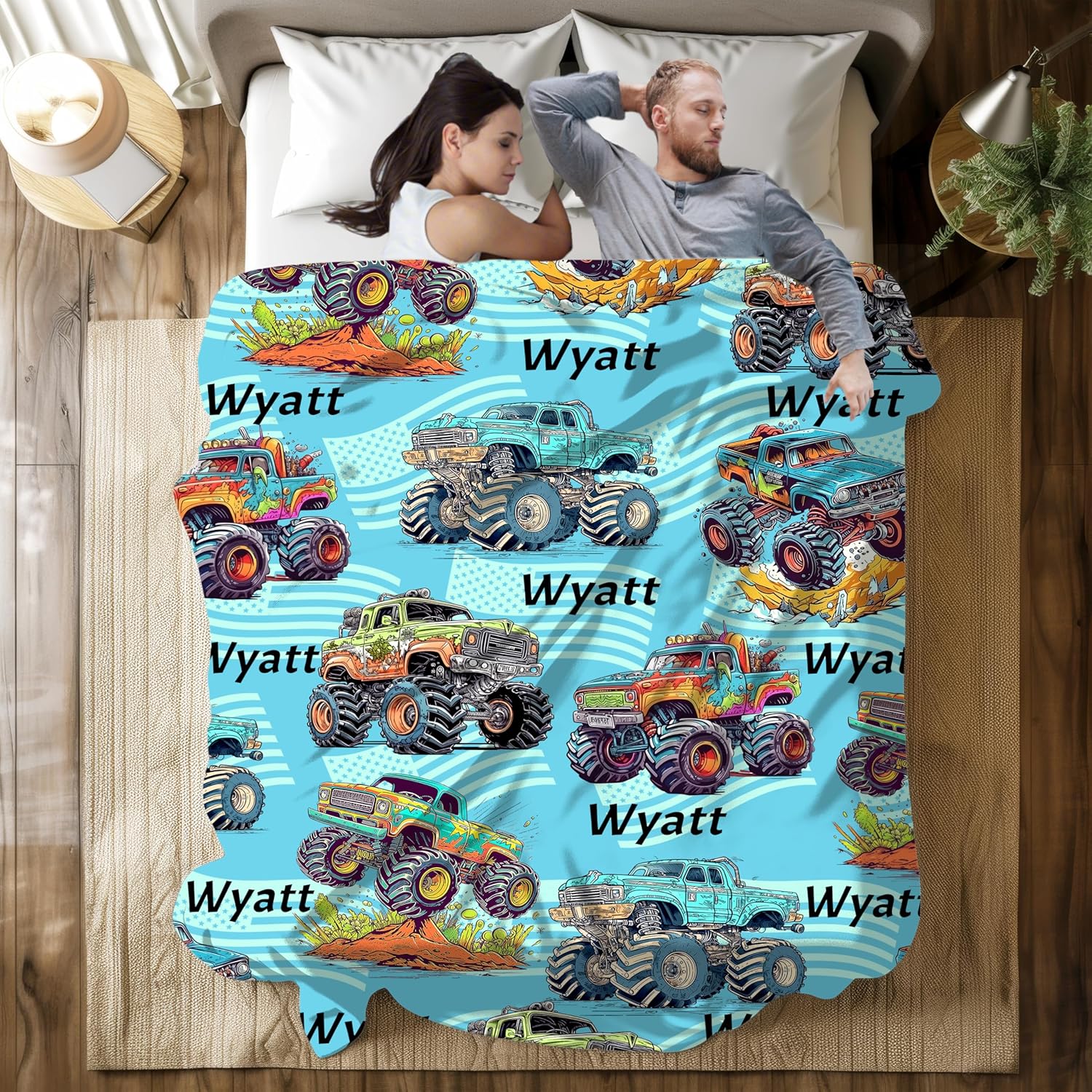 Personalized Car Blanket with Name for Boy, Customized Baby Blanket with Name for Boy, Soft Flannel Car Toddler Gifts for Christmas Birthday Memorial Day for Shower Children Bed 50"x60"