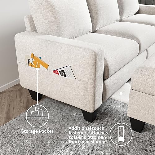 Miniatura 4 de Sofá modular convertible en forma de L, sofás beige para sala de estar con diván reversible, sofás modulares de lino moderno de 3 asientos para sala