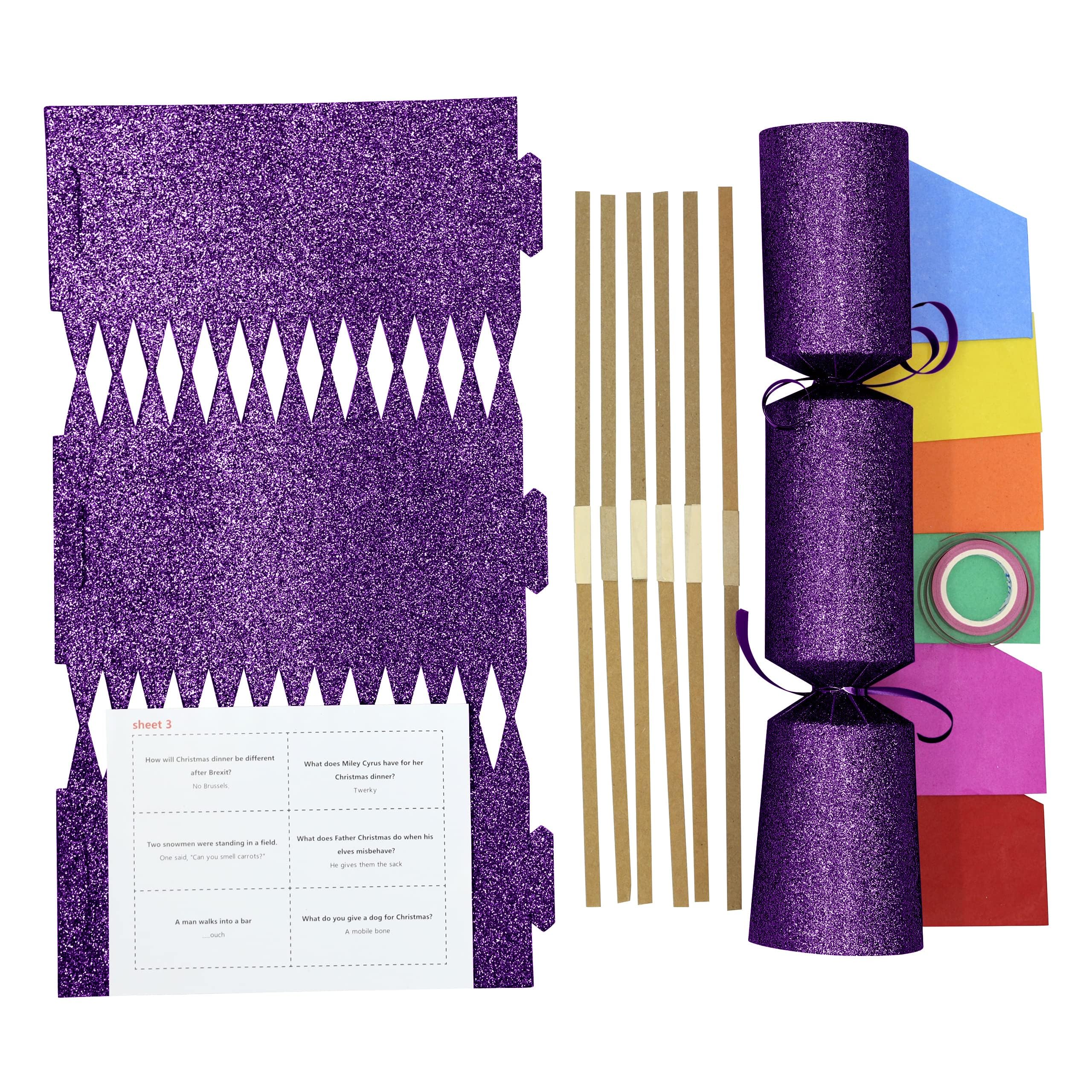 evelay Make Your Own Christmas Cracker Kit Glitter Crackers Hats Snaps Jokes Party Favours 6 Pieces