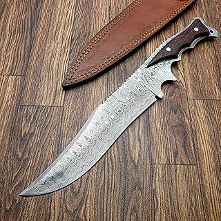 Hk.120 KNIVES Bowie Knife15.0 Inch Handmade Damascus hunting knife fixed blade knife Bowie Knife With sheath Wood Handle knife Camping And survival knife., HZ-02 - TZ KNIVES