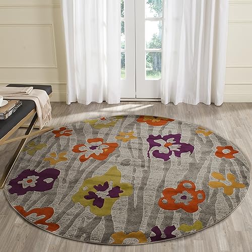 Miniatura 10 de SAFAVIEH Porcello Collection - Alfombra de área de 8 pies 2 pulgadas x 11 pies, gris claro y morado, diseño floral, no desprende pelusa y de fácil
