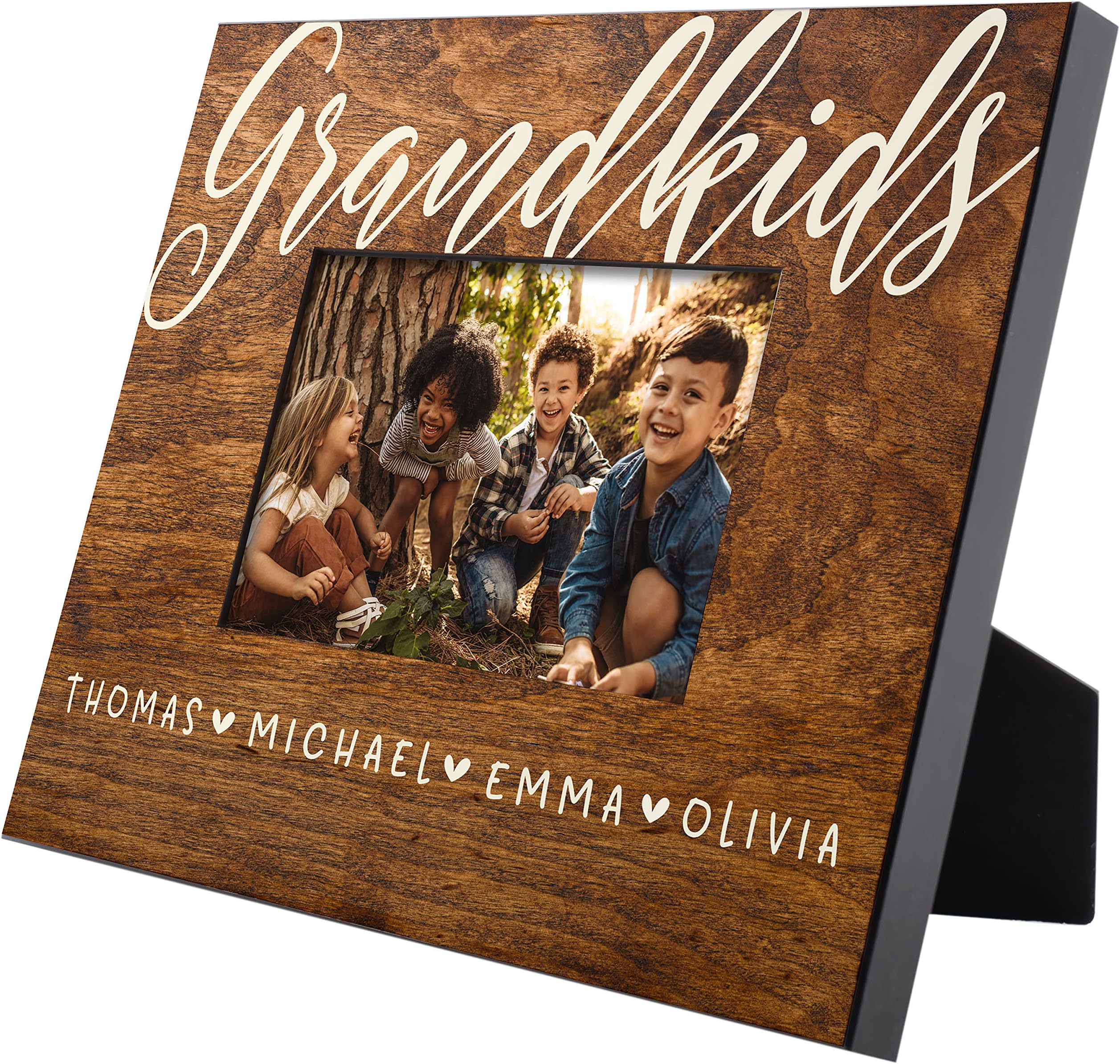 USA Custom GiftsPersonalized Grandkids Picture Frame for Grandparents, 2 Sizes, 3 Wooden Colors, 2 Orientations, Grandchildren Picture Frame