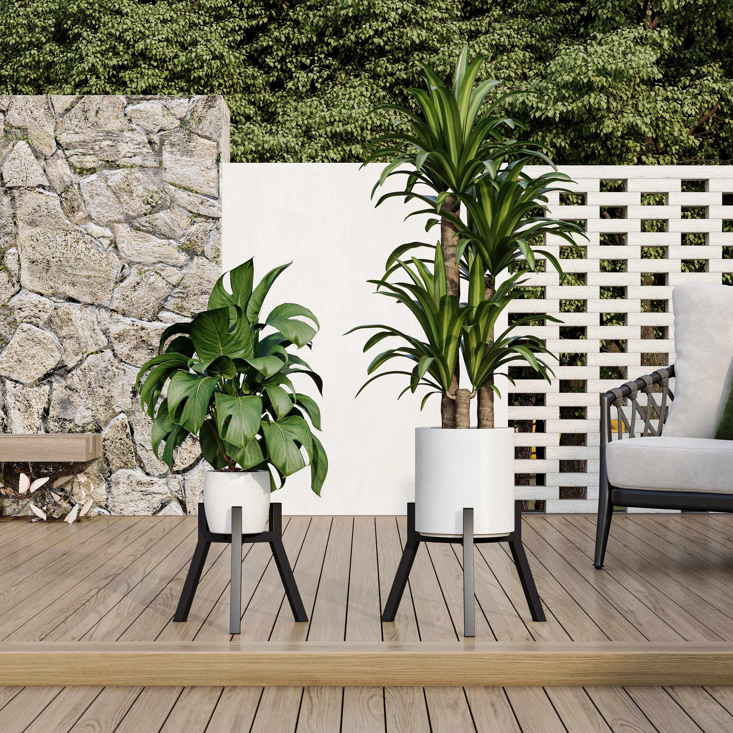 Juego de 2 Soportes Para Plantas y Maceteros Decorativos de Interior Ajustables de Metal Apto Para Macetas de Diferentes Tamaños Negro （Sin Maceta） PS-007BK-2