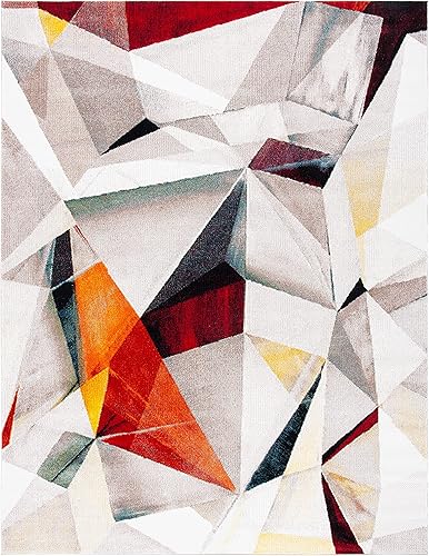 SAFAVIEH Porcello Collection - Alfombra de área de 8 x 10 pies, gris claro y naranja, diseño abstracto moderno, no desprende pelusa y de fácil Gris