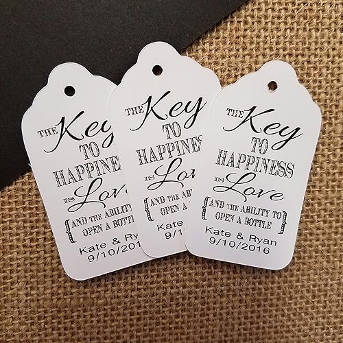Key to Happiness is Love and the ability to open a bottle Personalized White card stock Favor Tag set of 50 tags