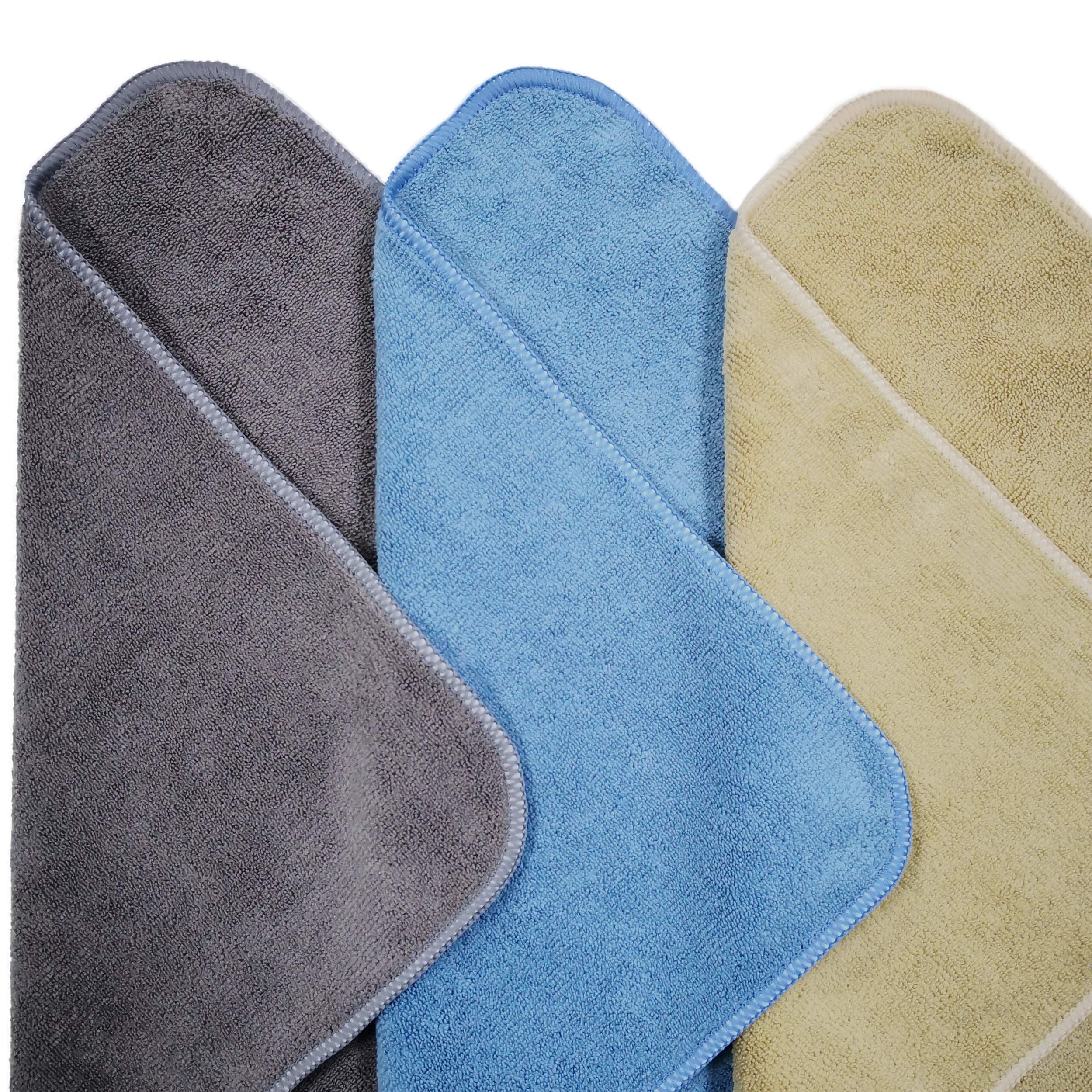 Image secondaire de Polyte - 6 Chiffons de Nettoyage en Microfibres - qualité Professionnelle - Bleu/Camel/Gris - 41 x 61 cm