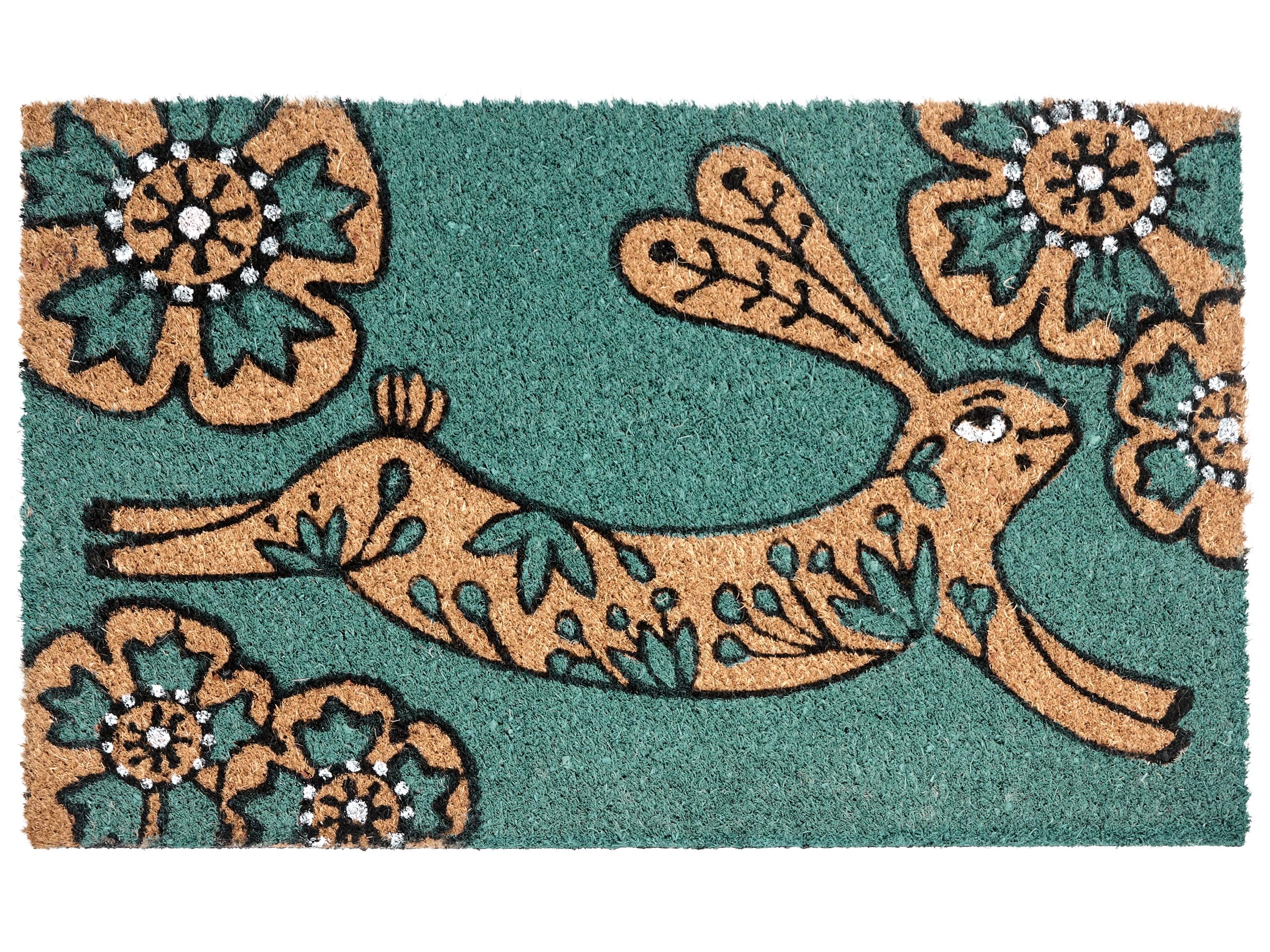 Beliani Paillasson Moderne en Fibre de Coco 45 x 75 cm Motif Lapin Antidérapant en PVC Intérieur Extérieur Bleu Sarcelle Clark