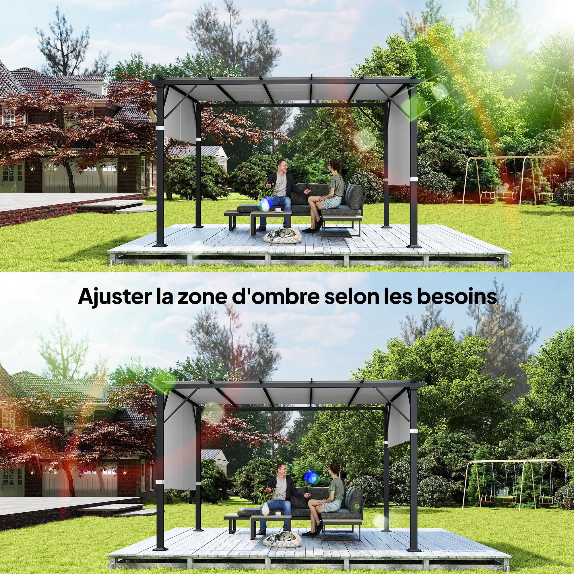 Outsunny Lot de 2 Toiles de Rechange pergola rétractable de 4,9 x 1,2 m pour pergola de 3 x 3 m Tissu Polyester Protection UV Gris Clair