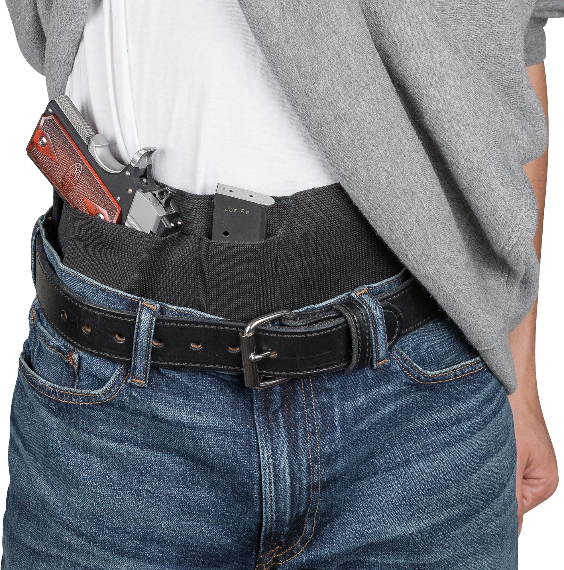 Hidden Agenda Belly Band Holster by Relentless Tactical - Concealed Carry Holster fits All Handguns - Made in USA Black with Zipper - Large
