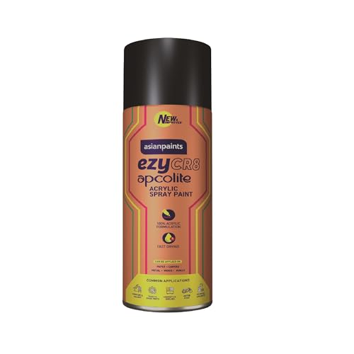 Image of Asian Paints ezyCR8 Apcolite DIY Spray Paint - Black, 400ml, 100% Acrylic | Multi-Surface Use: Metal, Wood & Walls