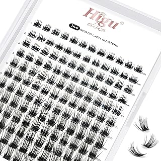 Lash Clusters DIY Eyelash Extensions 144 Pcs Cluster Eyelash Extensions 8-16mm Cluster Lashes D Curl Lash Clusters Thin Stem Eyelash Clusters Reusable Makeup for Self-application (Fluffy-Big D 8-16)