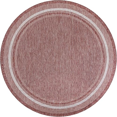 Miniatura 9 de Unique Loom - Colección Outdoor Border - Tapete para exteriores de borde suave - 2pies x 8pies, para pasillo, rojo óxidomarfil