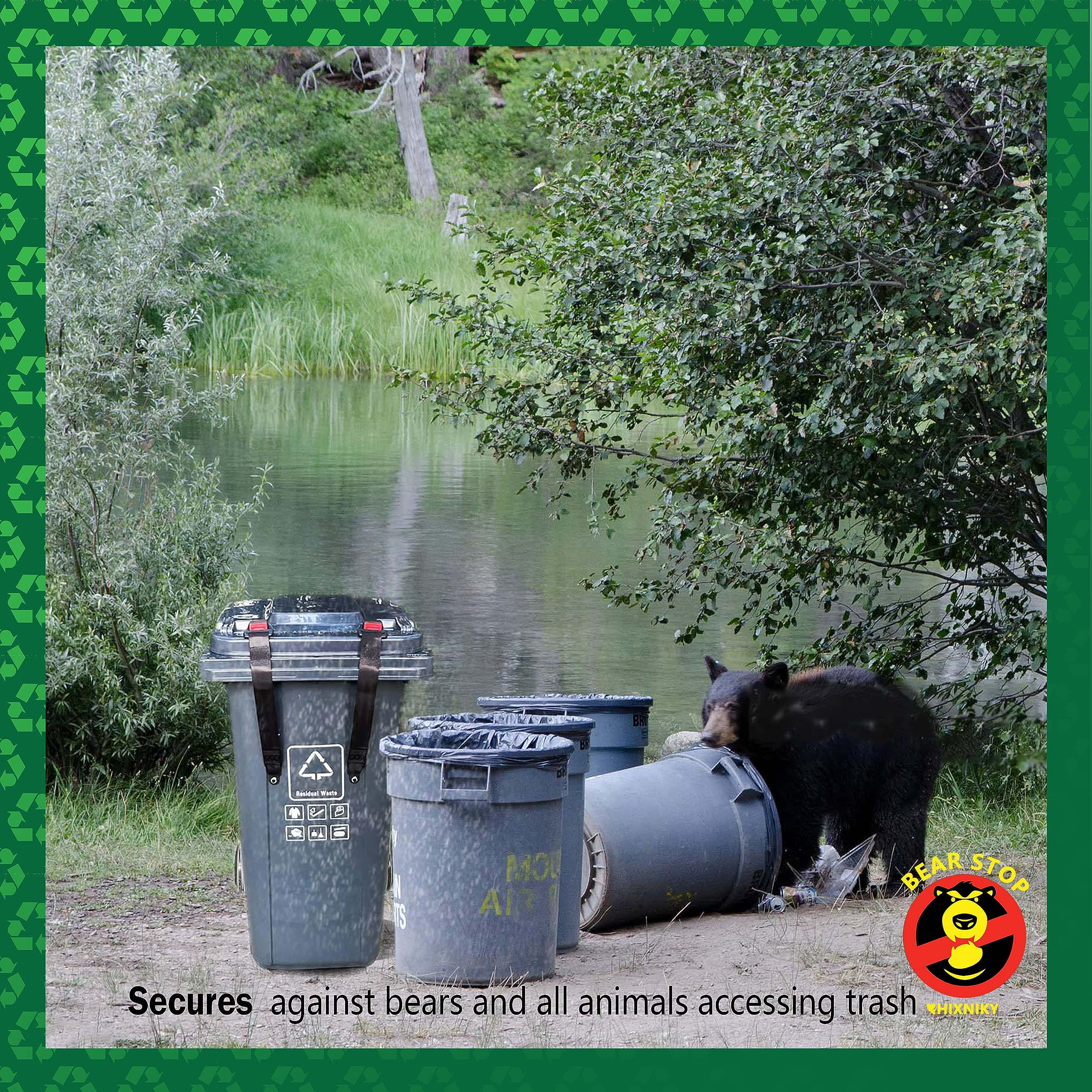 Suohanfei Lot de 2 verrous de poubelle en acier inoxydable durable pour animaux, chiens, ratons laveurs, écureuils, poubelle de verrouillage en cas de vent fort (noir Suohanfei Lot de 2 verrous de poubelle en acier inoxydable durable pour animaux, chiens, ratons laveurs, écureuils, poubelle de verrouillage en cas de vent fort (noir