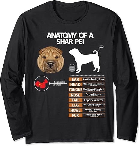 Amazon 中国のシャー ペイ 犬 解剖学 母 祖母 男性 女性 子供 長袖tシャツ Tシャツ カットソー 通販