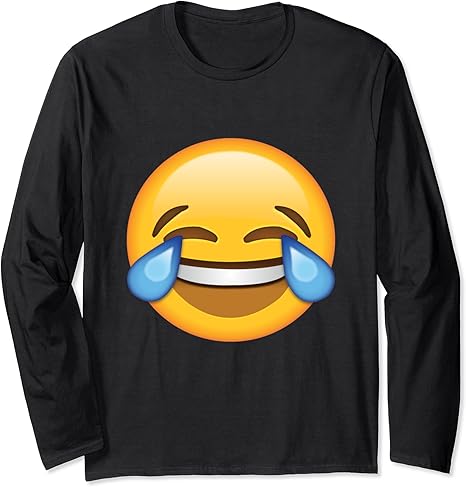 Amazon 絵文字おかしい笑う泣く喜びの涙かわいいジョビアルスマイリー 長袖tシャツ Tシャツ カットソー 通販