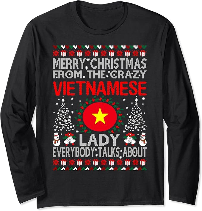 Amazon Com Merry Christmas From Vietnamese Lady Ugly Sweater Tshirt Clothing Shoes Jewelry